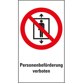 Verbots-Kombischild Personenbeförderung verboten, Folie, 140x250mm, ASR A1.3, DIN EN ISO 7010 P027-Beschreibung lesen