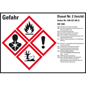 Gefahrstoffetikett Diesel leicht UN 1202, GefStoffV/GHS/CLP, 148x105mm, 4/Bogen-Beschreibung lesen