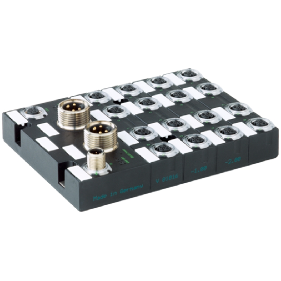 Cube67 Module d'extension IP67, DIO16 - 1.6A DO16 - 2A (E) - 16×M12 - 56641 | Cube67 DIO16 DO16 E 16xM12-Lire la description