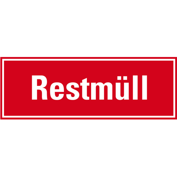Hinweisschild Restmüll, rot/weiß, Folie selbstklebend, 297x105mm Hinweisschild Restmüll, rot/weiß, Folie selbstklebend, 297x105mm-Beschreibung lesen