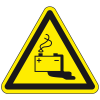 Warnschild Gefahren durch d.Aufladen von Batterien, Aluminium, SL 200mm, ASR A1.3, DIN EN ISO 7010 W026