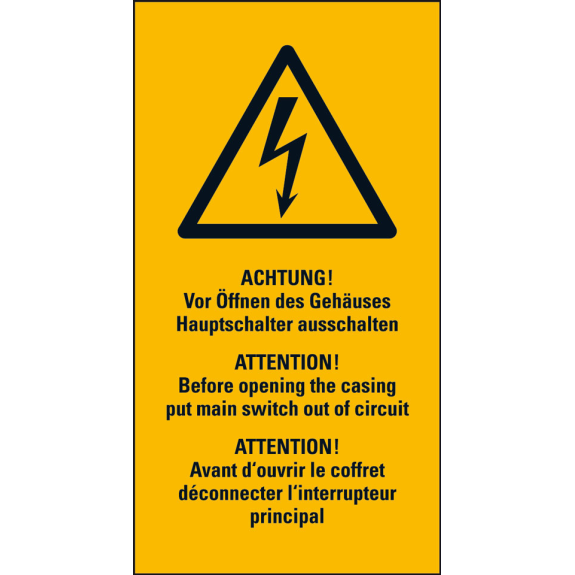 Warn-Kombischild Achtung! Vor Öffnen..., RoHS konform, 3-spr., Folie, 26x52mm, 10/BOG, ASR A1.3, DIN EN ISO 7010 W012 Warn-Kombischild Achtung! Vor Öffnen..., RoHS konform, 3-spr., Folie, 26x52mm, 10/BOG, ASR A1.3, DIN EN ISO 7010 W012-Beschreibung lesen