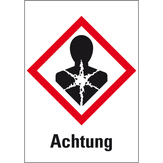 Gefahrensymbol Gesundheitsgefahr GHS 08, Achtung, Folie, 37x26mm, 12/Bogen, GHS-Verordnung-Beschreibung lesen