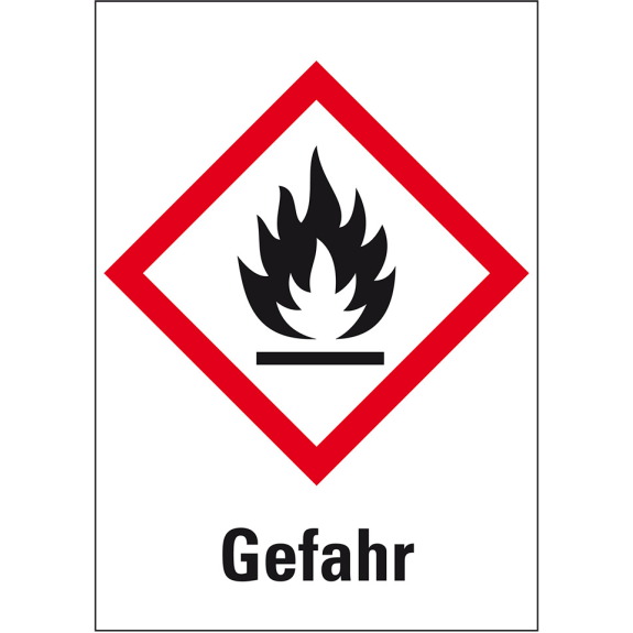 Gefahrensymbol Flamme GHS 02, Gefahr, Haftpapier, permanent, 37x52mm, 1000/Rolle, GHS-Verordnung-Beschreibung lesen