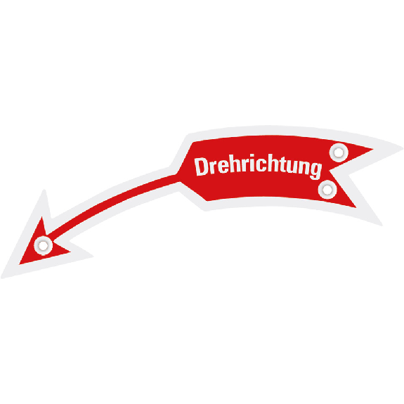 Drehrichtungspfeil links mit Text, rot, Aluminium eloxiert, 105x21mm-Beschreibung lesen