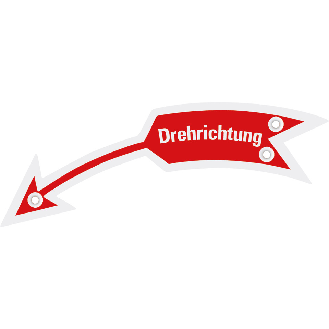 Drehrichtungspfeil links mit Text, rot, Aluminium eloxiert, 105x21mm-Beschreibung lesen