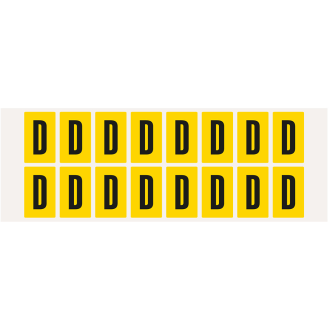 Buchstabe D, gelb/schwarz, Folie, Schrifthöhe 25mm, 22x36mm, 320 Stück/Packung-Beschreibung lesen