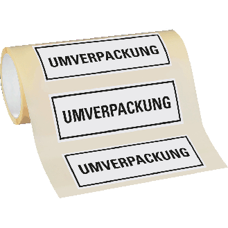 Verpackungskennzeichen UMVERPACKUNG, Folie, seewasserbeständig, 147x50 mm, 500/Rolle, IMDG-Code, GGVSEB, ADR-Beschreibung lesen