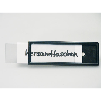 Etikettenrahmen, schwarz, Kunststoff mit selbstklebender Folie, 26x76mm,100/VE-Beschreibung lesen