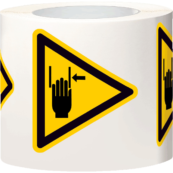 Warnschild Warnung vor Handverletzung, Folie, SL 100mm, 500/Rolle, ASR A1.3, DIN EN ISO 7010 W024 Warnschild Warnung vor Handverletzung, Folie, SL 100mm, 500/Rolle, ASR A1.3, DIN EN ISO 7010 W024-Beschreibung lesen