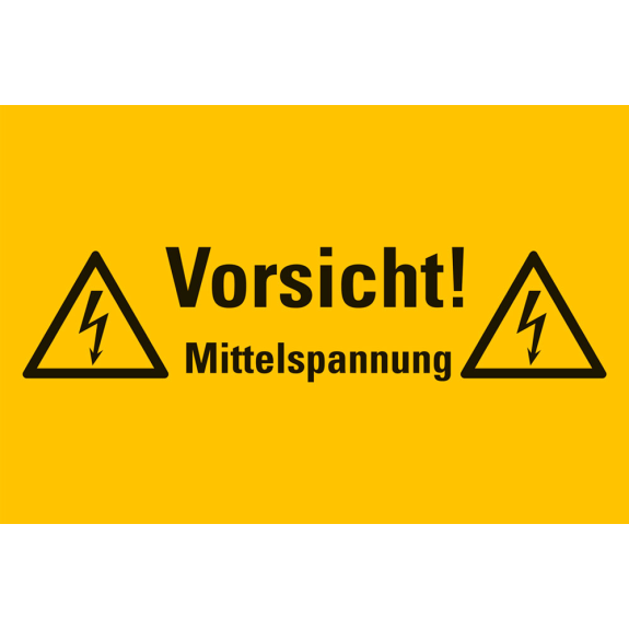Kombi-Warnschild Vorsicht Mittelspannung, Kunststoff, 200x120mm-Beschreibung lesen