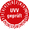Prüfplakette UVV geprüft, 25-30, rot, Folie, selbstklebend, Ø 30mm, 10/Bogen Prüfplakette UVV geprüft, 25-30, rot, Folie, selbstklebend, Ø 30mm, 10/Bogen
