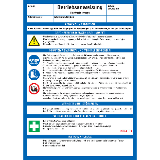 Maschinenbetriebsanweisung Flurförderzeuge, Kunststoff, 210x297mm, ASR A1.3, DIN EN ISO 7010-Beschreibung lesen