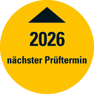 Systemprüfplakette Nächster Prüftermin 2026, gelb, Folie, Ø 30mm, 10/Bogen-Beschreibung lesen