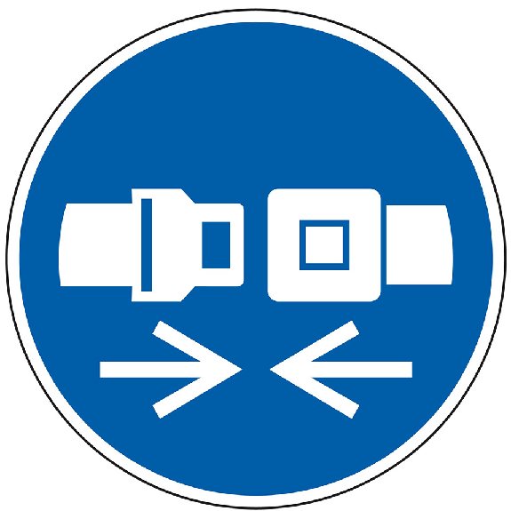 Gebotsschild Rückhaltesystem benutzen, Folie, selbstklebend, Ø50mm, 10/Bogen, ASR A1.3, DIN EN ISO 7010 M020-Beschreibung lesen