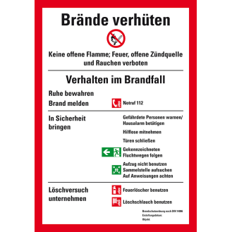 Aushang Brände verhüten, DIN 14096 Brandschutzordnung Teil A, Folie, 210x297mm, ASR A1.3, DIN EN ISO 7010-Beschreibung lesen