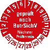 Prüfplakette geprüft n.BetrSichV Nä.Prüft. 25-30,Folie,selbstkl.,Ø 30mm,10/Bogen