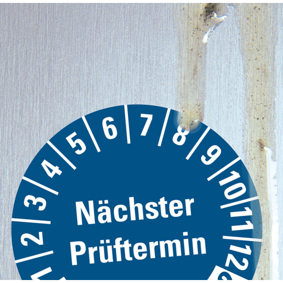 Prüfplakette NP 25-30, blau, Folie, für ölige Untergründe, Ø 30mm, 500/Rolle-Beschreibung lesen