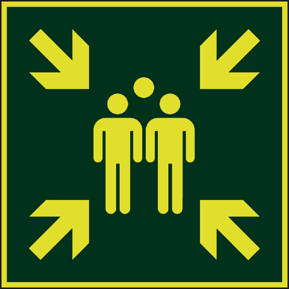 PERMALIGHT power langnachleuchtend Rettungszeichen Sammelstelle, Aluminium, 400x400mm, ASR A1.3, DIN EN ISO 7010/E007-Beschreibung lesen