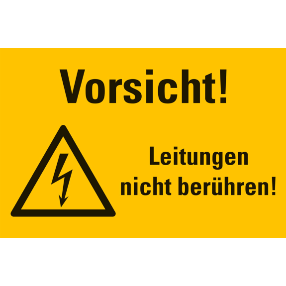 Warnschild Vorsicht! Leitungen nicht berühren!, Kunststoff, 120x200mm-Beschreibung lesen