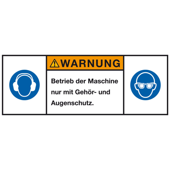 Produktsicherheitsschild Warnung Betrieb der Maschine, RoHS konform, Folie, 100x35mm, ISO 3864-2-Beschreibung lesen