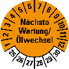 Prüfplakette Nächste Wartung/Ölwechsel, 25-30,orange,Folie,Ø 30mm,10/Bogen