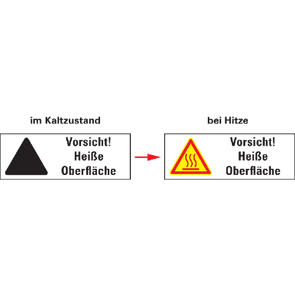 Thermo-Warnschilder,Vors. Heiße Oberfläche,ASR/ISO,Folie,temperaturg.,210x74mm-Beschreibung lesen