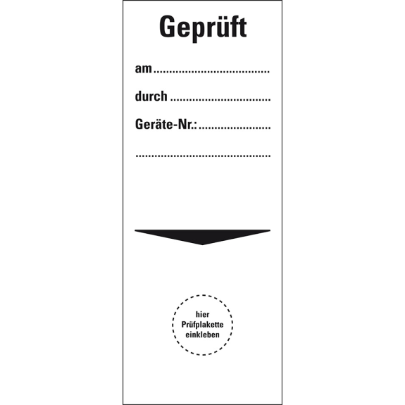 Grundetikett Geprüft am...durch...Geräte-Nr., Folie, selbstklebend, 40x100mm, 5/BOG-Beschreibung lesen