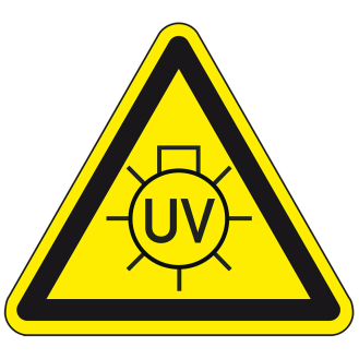 Warnschild Warnung vor UV-Strahlung, praxisbewährt, Folie, selbstklebend, SL 100mm-Beschreibung lesen
