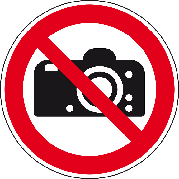 Verbotsschild Fotografieren verboten, Folie, selbstklebend, Ø100mm, DIN EN ISO 7010 P029-Beschreibung lesen
