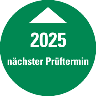 Systemprüfplakette Nächster Prüftermin 2025, grün, Folie, Ø 30mm, 10/Bogen-Beschreibung lesen