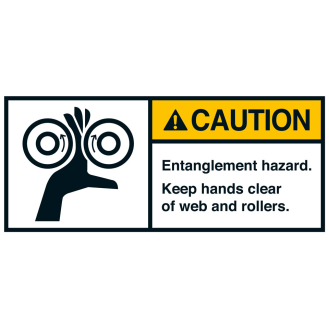 ANSI-Aufkleber CAUTION Entanglement hazard, UL anerkannt, 35x80mm, 2/Bogen-Beschreibung lesen