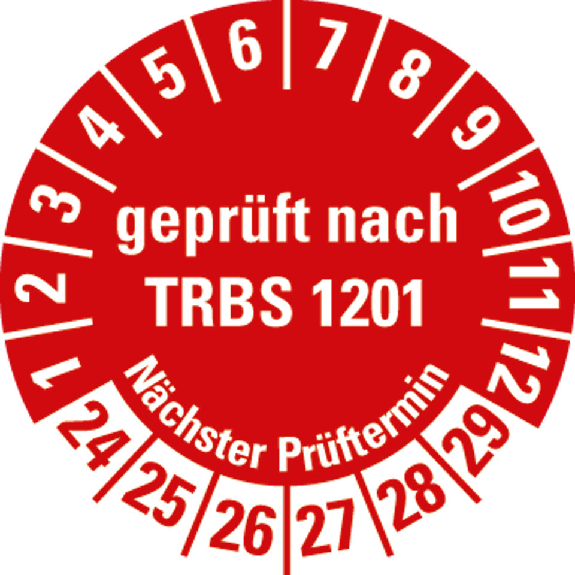 Prüfplakette geprüft nach TRBS 1201,NP 24-29,rot,Folie,selbst.,Ø 20mm,10/Bogen Prüfplakette geprüft nach TRBS 1201,NP 24-29,rot,Folie,selbst.,Ø 20mm,10/Bogen-Beschreibung lesen