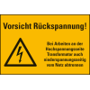 Warn-Kombischild Vorsicht Rückspannung! Bei Arbeiten, RoHS konform, Folie, 300x200mm