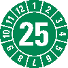 Prüfplakette 25, grün, Folie, selbstklebend, Ø 10mm, 500/Rolle