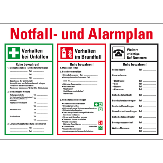Notfall- und Alarmplan, mit Piktogrammen, Kunststoff, 700x500mm, ASR A1.3, DIN EN ISO 7010-Beschreibung lesen