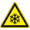 Warnschild Warnung vor niedr.Temperatur/Frost, Folie, selbstklebend, SL 200mm, ASR A1.3, DIN EN ISO 7010 W010