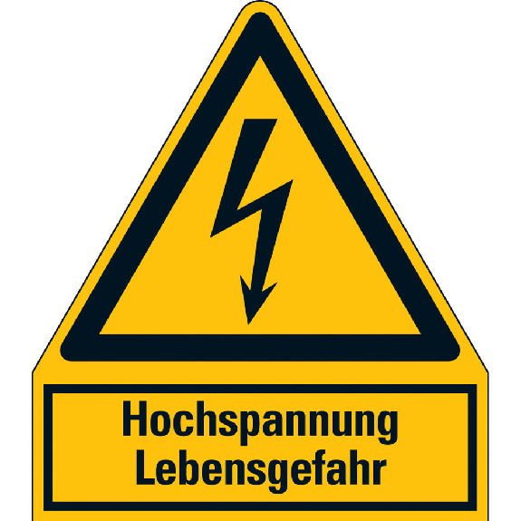 Warn-Kombischild Hochspannung Lebensgefahr, Resopal, 210x240mm, ASR A1.3, DIN EN ISO 7010 W012-Beschreibung lesen