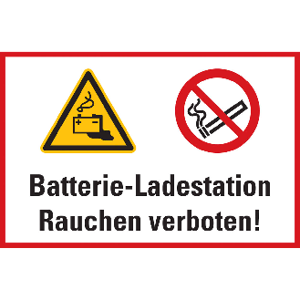 Hinweisschild Batterieladestation Rauchen verboten..., Kunststoff, 300x400mm-Beschreibung lesen
