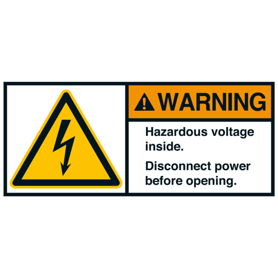 ANSI-Aufkleber WARNING Hazardous voltage.Disconnect.,UL anerk.,35x80mm,2/Bogen-Beschreibung lesen