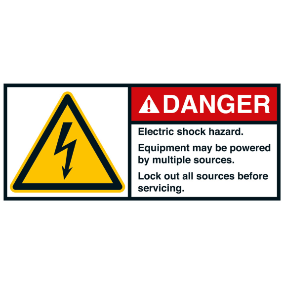 ANSI-Aufkleber DANGER Electric shock hazard..., UL anerk., 45x100mm, 2/Bogen-Beschreibung lesen