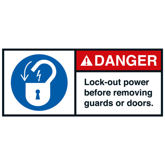 ANSI-Aufkleber DANGER Lock-out power before removing.,UL anerk.,35x80mm,2/Bogen-Lire la description