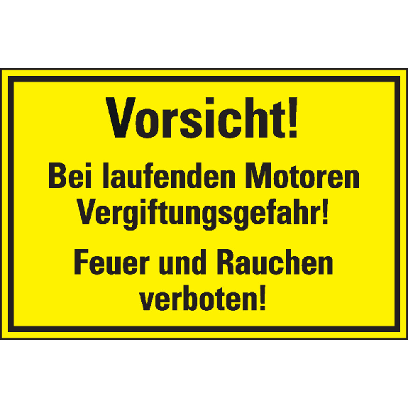 Hinweisschild Vorsicht bei laufenden Motoren Vergiftungsgefahr..., Kunststoff, 300x200mm Hinweisschild Vorsicht bei laufenden Motoren Vergiftungsgefahr..., Kunststoff, 300x200mm-Beschreibung lesen