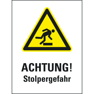 Aufkleber für Warnaufsteller Achtung! Stolpergefahr, ISO, Folie, 400x300mm-Beschreibung lesen