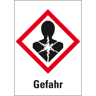 Gefahrensymbol Gesundheitsgefahr GHS 08, Gefahr, Folie, 37x52mm, 500/Rolle, GHS-Verordnung-Beschreibung lesen