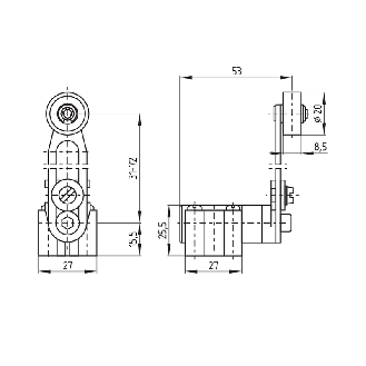 Fdc Tête rotative à levier à galet 1NO+1NF rupt. brusque, 1xM20 - Z4V7H 332-11Y-M20-Lire la description