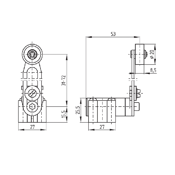 Fdc Tête rotative à levier à galet 1NO+1NF rupt. brusque, 1xM20 - Z4V7H 332-11Y-M20 Fdc Tête rotative à levier à galet 1NO+1NF rupt. brusque, 1xM20 - Z4V7H 332-11Y-M20-Lire la description