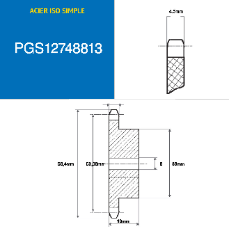 CMW - Pignon pré alésé - Acier - Simple denture - 083 - 13 dents - Pas de 12,7 x 4,88 mm avec alésage de 8 mm-Lire la description