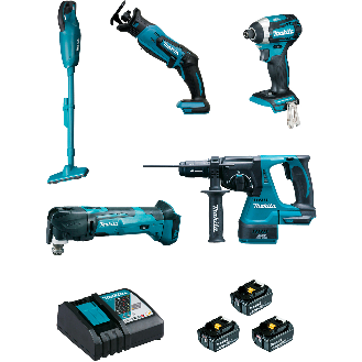 Pack 5 outils 18V (DTD154 + DJR183 + DHR243 + DTM51 + DCL180) + 3 batteries 5Ah + chargeur + coffret MAKPAC - MAKITA - DLX5045TJ-Beschreibung lesen