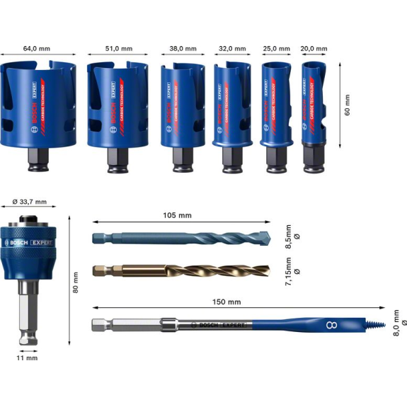 Bosch EXPERT Construction Material Lochsge-Set 20/25/32/38/51/64 mm, 10-tlg.-Beschreibung lesen
